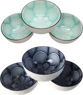 Porseleinen Kommen – Serveerkommen – Serveerschalen – 6 stuks -  Ø 12,7 cm - Kleur: Donker Blauw / Licht Groen
