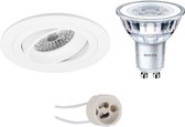 LED Spot Set - Primux Alpin Pro - GU10 Fitting - Inbouw Rond - Mat Wit - Kantelbaar Ø92mm - Philips - CorePro 827 36D - 5W - Warm Wit 2700K - Dimbaar