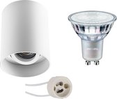 Opbouwspot Set - Primux Luxina Pro - GU10 Fitting - Opbouw Rond - Mat Wit - Verdiept - Kantelbaar - Ø90mm - Philips - MASTER 927 36D VLE - 3.7W - Warm Wit 2200K-2700K - DimTone Dim