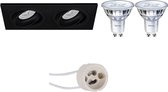 LED Spot Set - Primux Borny Pro - GU10 Fitting - Inbouw Rechthoek Dubbel - Mat Zwart - Kantelbaar - 175x92mm - Philips - SceneSwitch 827 36D - 1.5W-5W - Warm Wit 2200K-2700K - Dimbaar