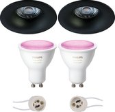 Pragmi Nora Pro - Inbouw Rond - Mat Zwart - Ø82mm - Philips Hue - LED Spot Set GU10 - White and Color Ambiance - Bluetooth - BES LED