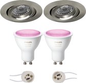 Proma Aerony Pro - Inbouw Rond - Mat Nikkel - Kantelbaar - Ø82mm - Philips Hue - LED Spot Set GU10 - White and Color Ambiance - Bluetooth