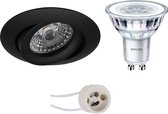 LED Spot Set - Proma Uranio Pro - GU10 Fitting - Inbouw Rond - Mat Zwart - Kantelbaar - Ø82mm - Philips - CorePro 827 36D - 5W - Warm Wit 2700K - Dimbaar