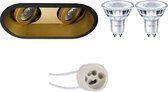 LED Spot Set - Prima Zano Pro - GU10 Fitting - Inbouw Ovaal Dubbel - Mat Zwart/Goud - Kantelbaar - 185x93mm - Philips - CorePro 827 36D - 5W - Warm Wit 2700K - Dimbaar