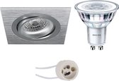 LED Spot Set - Prima Borny Pro - GU10 Fitting - Inbouw Vierkant - Mat Zilver - Kantelbaar - 92mm - Philips - CorePro 830 36D - 4.6W - Warm Wit 3000K