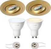 Luxino Alpin Pro - Inbouw Rond - Mat Goud - Kantelbaar - Ø92mm - Philips Hue - LED Spot Set GU10 - White Ambiance - Bluetooth