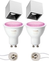 Luxino Cliron Pro - Opbouw Vierkant - Mat Wit/Zwart - Verdiept - 90mm - Philips Hue - Opbouwspot Set GU10 - White and Color Ambiance - Bluetooth