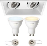Luxino Zano Pro - Inbouw Rechthoek Dubbel - Mat Wit - Kantelbaar - 185x93mm - Philips Hue - LED Spot Set GU10 - White Ambiance - Bluetooth