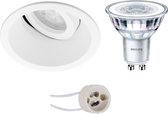 LED Spot Set - Pragmi Zano Pro - GU10 Fitting - Inbouw Rond - Mat Wit - Kantelbaar - Ø93mm - Philips - CorePro 830 36D - 4W - Warm Wit 3000K - Dimbaar - BSE