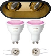 Pragmi Zano Pro - Inbouw Ovaal Dubbel - Mat Zwart/Goud - Kantelbaar - 185x93mm - Philips Hue - LED Spot Set GU10 - White and Color Ambiance - Bluetooth - BSE