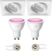 Pragmi Qiundo Pro - Inbouw Vierkant - Mat Wit - Kantelbaar - 80mm - Philips Hue - LED Spot Set GU10 - White and Color Ambiance - Bluetooth - BSE