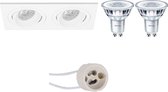 LED Spot Set - Pragmi Borny Pro - GU10 Fitting - Inbouw Rechthoek Dubbel - Mat Wit - Kantelbaar - 175x92mm - Philips - CorePro 827 36D - 4W - Warm Wit 2700K - Dimbaar - BSE