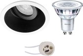LED Spot Set - Pragmi Zano Pro - GU10 Fitting - Inbouw Rond - Mat Zwart/Wit - Kantelbaar - Ø93mm - Philips - CorePro 840 36D - 5W - Natuurlijk Wit 4000K - Dimbaar - BES LED