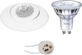 LED Spot Set - Pragmi Nivas Pro - GU10 Fitting - Inbouw Rond - Mat Wit - Trimless - Kantelbaar - Ø150mm - Philips - SceneSwitch 827 36D - 1.5W-5W - Warm Wit 2200K-2700K - Dimbaar - BES LED