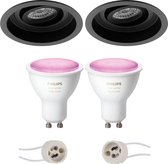 Pragmi Domy Pro - Inbouw Rond - Mat Zwart - Verdiept - Kantelbaar - Ø105mm - Philips Hue - LED Spot Set GU10 - White and Color Ambiance - Bluetooth