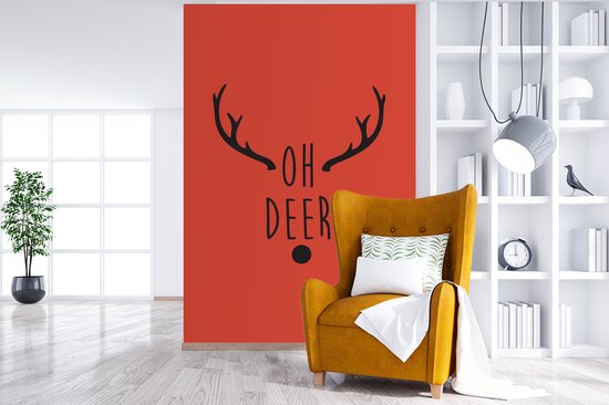 Fond d' écran - Papier peint photo - Noël citation Oh cerf avec un fond rouge - Largeur 200 cm x hauteur 300 cm