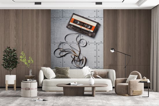 Behang - Fotobehang Cassettebandje - Lint - Retro - Breedte 155 cm x hoogte 240 cm