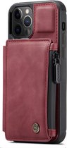 CaseMe - Retro Zipper Wallet iPhone 12 / 12 Pro - Paars