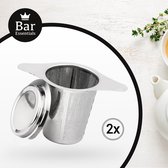 Bar Essentials® Extra Fijnmazig Theefilter met lekplaatje (set van 2) - Theefilter voor losse thee - Theezeefjes voor losse thee RVS - Theezeef - Theefilter RVS