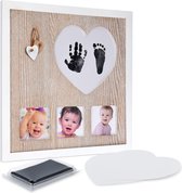 Navaris baby aandenken frame kit - Fotolijst met inktkussen om handafdruk of voetafdruk te maken - Voor baby hand- of voetafdruk en 3 foto's