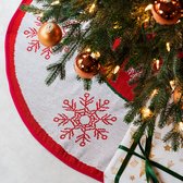 Navaris decoratief kerstboom vloerkleed vloerbeschermer - Beschermt de vloer en verstopt bekabeling van lampjes - Kerstrok in wit/rood