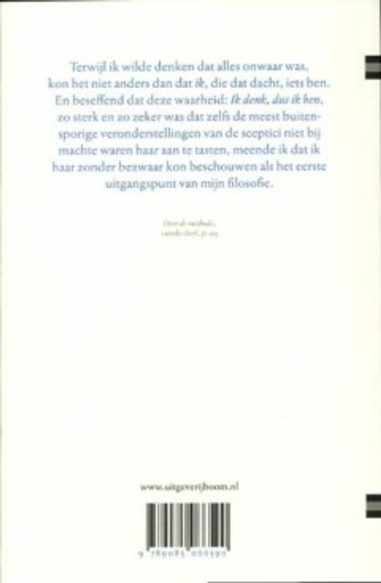 Achterpagina met tekst die begint met 'Terwijl ik wilde denken...' en de website.
