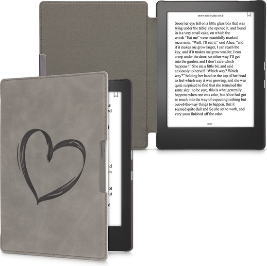 kwmobile e-reader hoesje geschikt voor Kobo Aura H2O Edition 1 hoes - Ereader flip case met standaard - Kunstleren e reader cover - Brushed Hart design in grijs van Merkloos — afbeelding 5