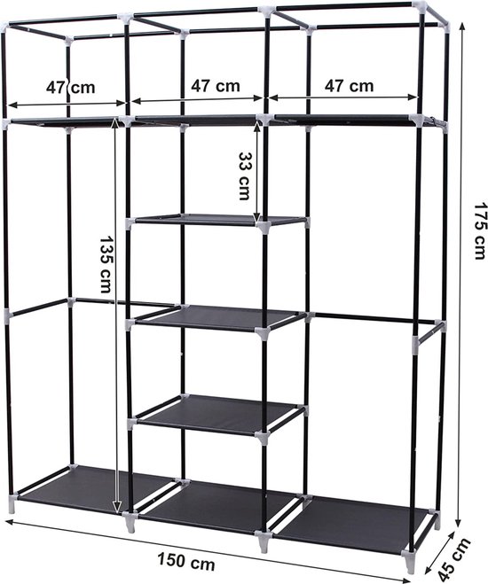 Industriële Look Kapstok Opvouwbaar Eyepower Opvouwbare Kledingstang - 150 Cm Breed, Metaal Frame, 2 Ophangstangen - Als Garderobe, Wasrek Of Display Metaal Garderobe Rek