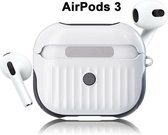 Koffer Case Cover geschikt voor Apple Airpods 3 - Siliconen Wit - Met Musketon Haakje