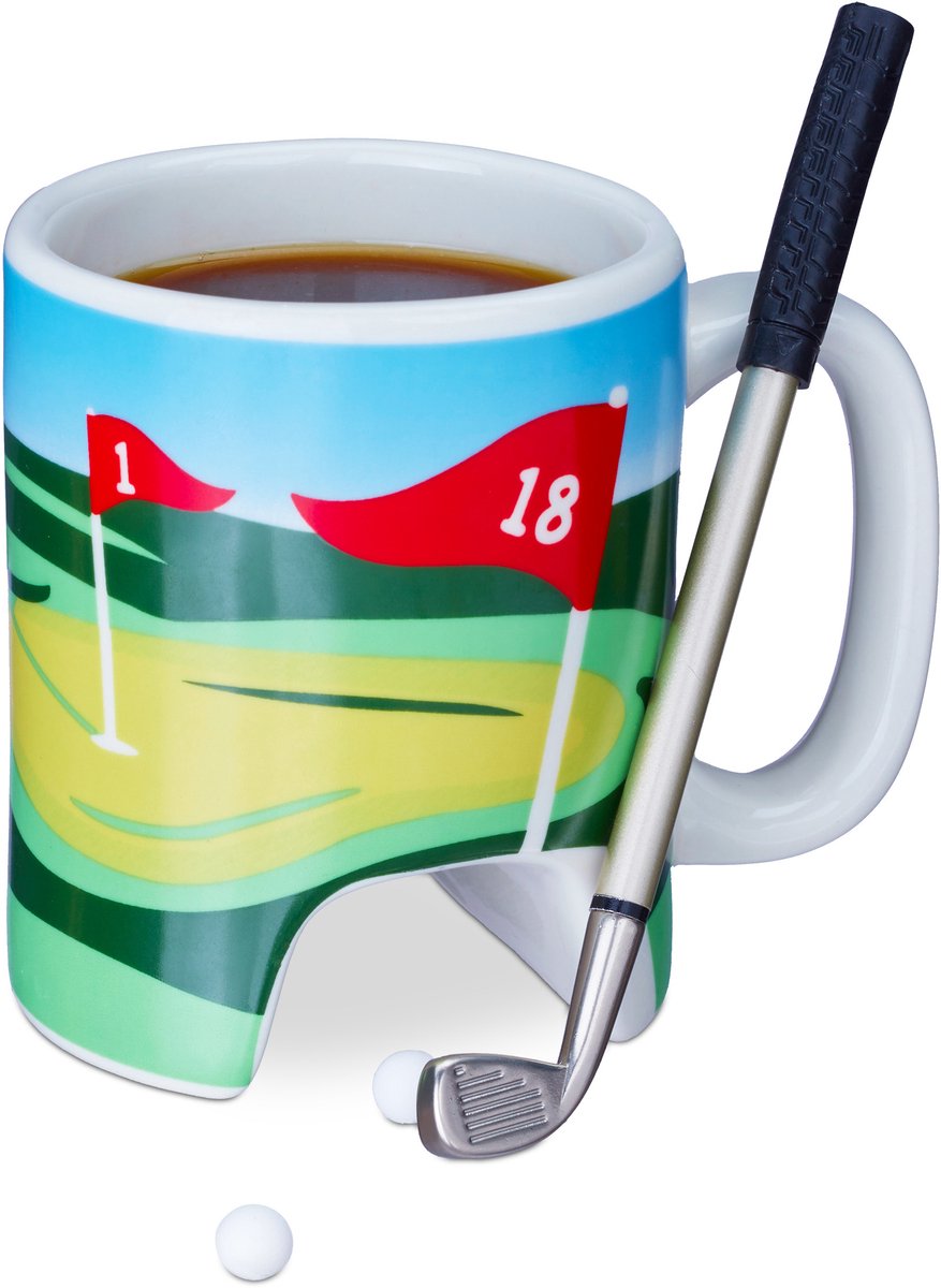 golfbeker met putter - 2 golfballen - golfclub met balpen - koffiemok - golfcadeau