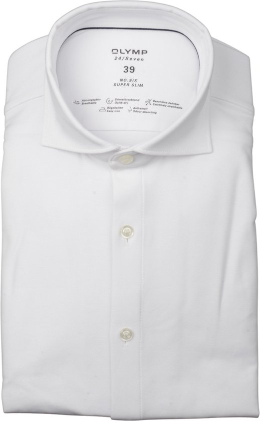 OLYMP No. 6 super slim fit overhemd 24/7 - wit tricot - Strijkvriendelijk - Boordmaat: 40