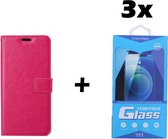 Samsung Galaxy J4+ 2018 Telefoonhoesje - Bookcase - Ruimte voor 3 pasjes - Kunstleer - met 3x Tempered Screenprotector - SAFRANT1 - Roze