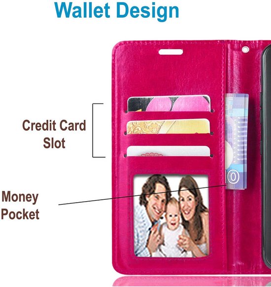 Coque Samsung Galaxy J6 2018 - Bookcase - Espace pour 3 cartes - Simili Cuir - avec 3x Protecteur d'écran Trempé - SAFRANT1 - Rose