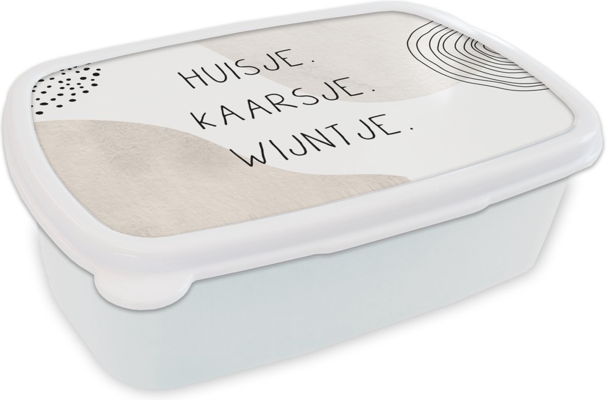 Broodtrommel Wit - Lunchbox - Brooddoos - Huis - Pastel - Quote - 18x12x6 cm - Volwassenen