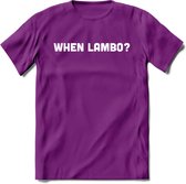 When Lambo? - Crypto T-Shirt Kleding Cadeau | Dames / Heren / Unisex | Bitcoin / Ethereum shirt | Grappig Verjaardag kado | BTC Tshirt Met Print | - Paars - L