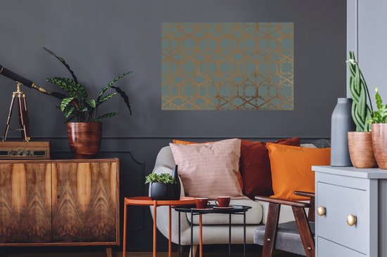 Stickers muraux - Motif - Or - Turquoise - 90x60 cm - Feuille adhésive
