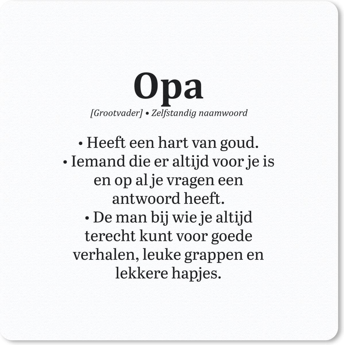 Muismat 20x20 cm - Mousepad Spreuken - 'Opa' - Quotes - Woordenboek - Muismatten