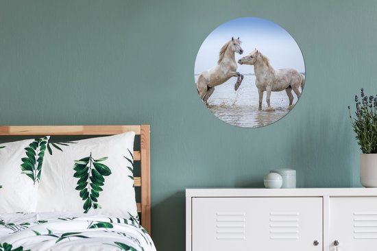 Papier peint cercle - Deux chevaux dans l'eau en Camargue - 80x80 cm - Cercle mural - Autocollant - Papier peint autocollant
