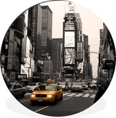 WallCircle - Wandcirkel - Muurcirkel - Times Square - Taxi - Geel - Aluminium - Dibond - ⌀ 30 cm - Binnen en Buiten
