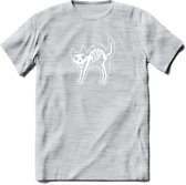 SKKKaleton - Katten T-Shirt Kleding Cadeau | Dames - Heren - Unisex | Kat / Dieren shirt | Grappig Verjaardag kado | Tshirt Met Print | - Licht Grijs - Gemaleerd - L