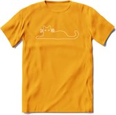Gekke Kat - Katten T-Shirt Kleding Cadeau | Dames - Heren - Unisex | Dieren shirt | Grappig Verjaardag kado | Tshirt Met Print | - Geel - XXL
