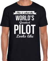 Worlds greatest pilot cadeau t-shirt zwart voor heren - Cadeau verjaardag t-shirt piloot 2XL