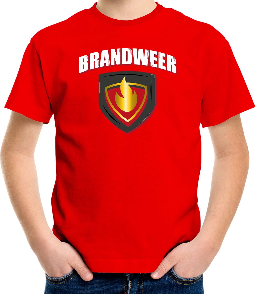 Brandweer Met Embleem Verkleed T Shirt Rood Voor Kinderen Brandweervrouw Carnaval