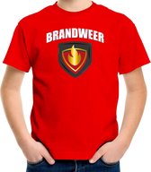 Brandweer met embleem verkleed t-shirt rood voor kinderen - brandweervrouw - carnaval verkleedkleding / kostuum XS (110-116)