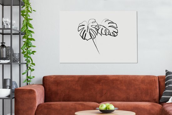 Illustration d'art au trait botanique deux grandes feuilles toile 2cm 120x80 cm - Tirage photo sur toile (Décoration murale salon / chambre) / Peintures Fleurs sur toile