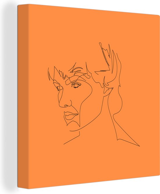 Canvas Schilderij Man - Line art - Oranje - 20x20 cm - Wanddecoratie