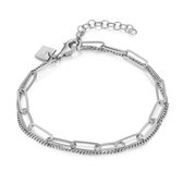 Twice As Nice Armband in zilver, dubbele, ovale schakels, gourmet ketting  16 cm+3 cm