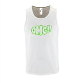 Witte Tanktop sportshirt met "OMG!' (O my God)" Print Neon Groen Size S