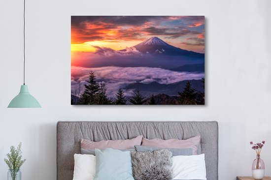 Tableau sur toile Montagnes dans la brume - 180x120 cm - Décoration murale XXL