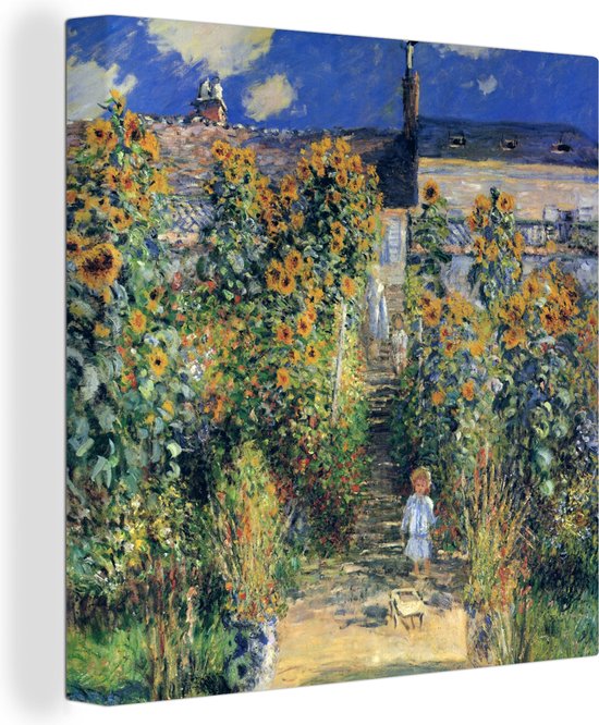 Canvas Schilderij The artist's garden at Vetheuil - Schilderij van Claude Monet - 20x20 cm - Wanddecoratie